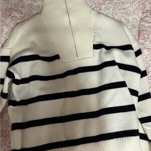 Elegant Black and White Striped Turtleneck Sweater